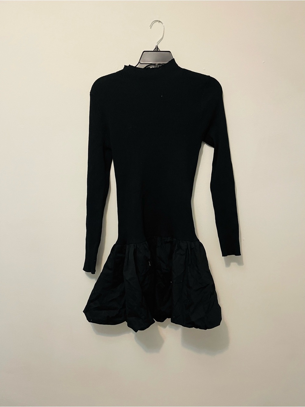 Impressions Black Long-Sleeve Ruffle Hem Mini Dress